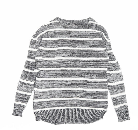 Cotton On Womens Black Crew Neck Striped Cotton Pullover Jumper Size XS