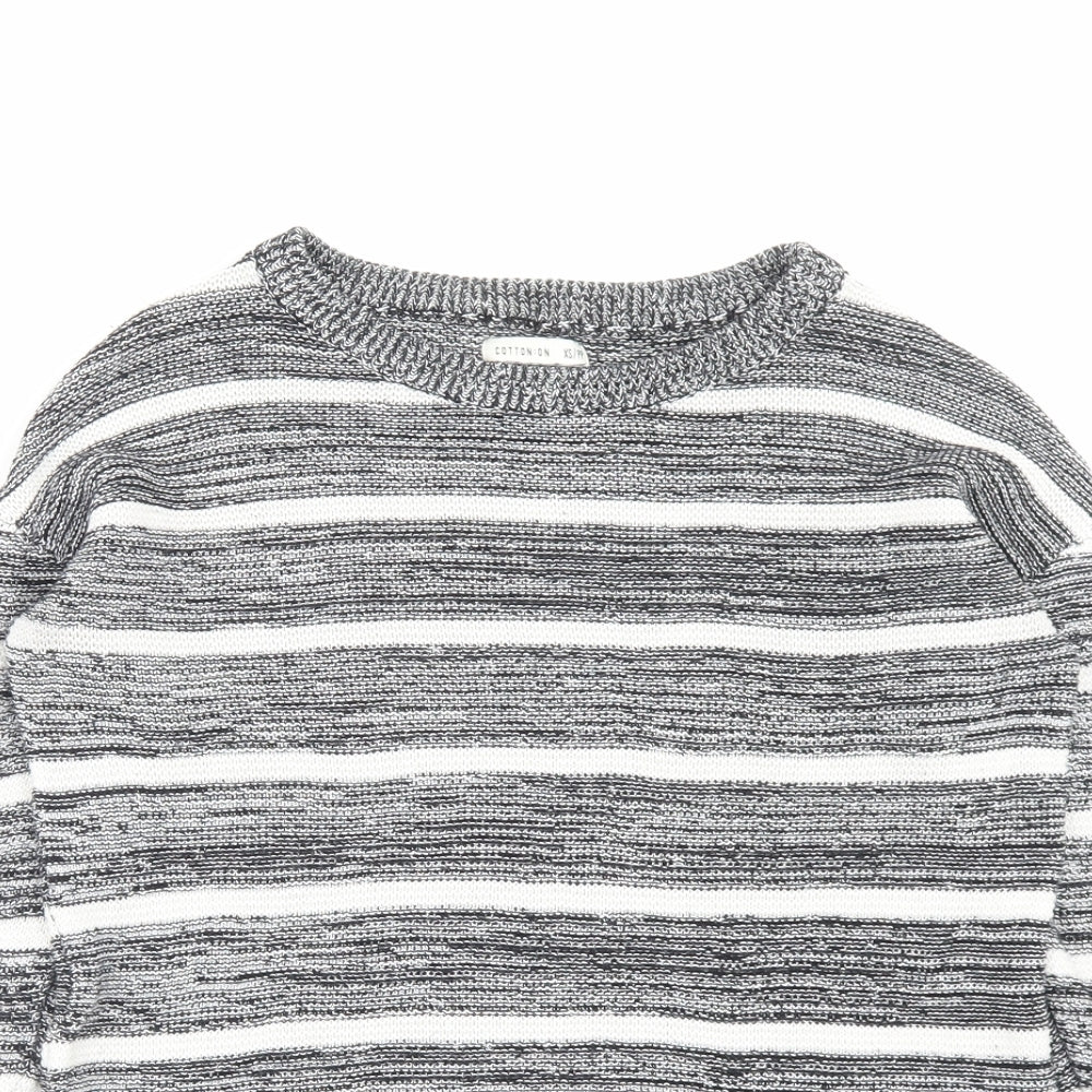 Cotton On Womens Black Crew Neck Striped Cotton Pullover Jumper Size XS