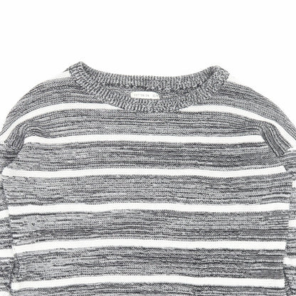 Cotton On Womens Black Crew Neck Striped Cotton Pullover Jumper Size XS