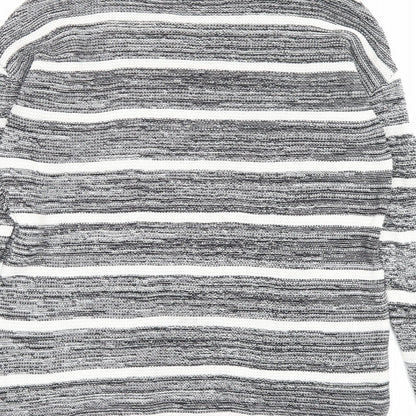 Cotton On Womens Black Crew Neck Striped Cotton Pullover Jumper Size XS