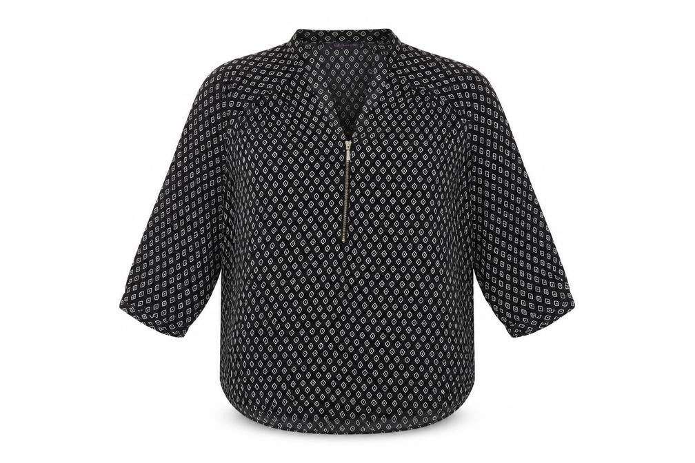 Marks and Spencer Womens Black Geometric Polyester Basic Blouse Size 10 V-Neck