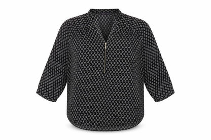Marks and Spencer Womens Black Geometric Polyester Basic Blouse Size 10 V-Neck