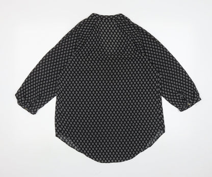 Marks and Spencer Womens Black Geometric Polyester Basic Blouse Size 10 V-Neck