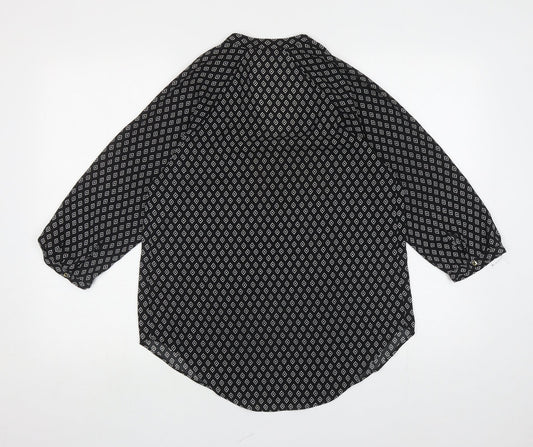 Marks and Spencer Womens Black Geometric Polyester Basic Blouse Size 10 V-Neck