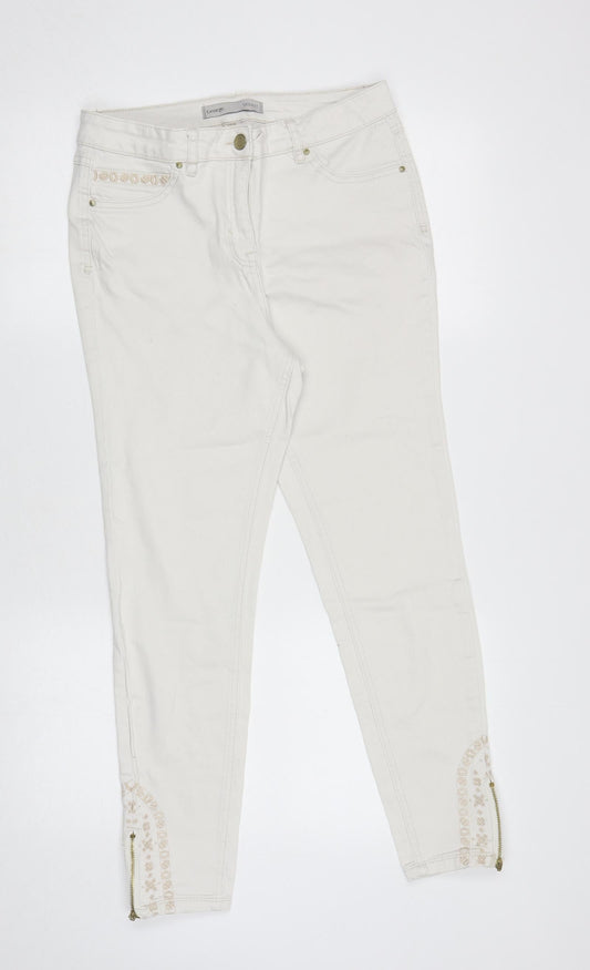 George Womens Ivory Cotton Skinny Jeans Size 12 L26.5 in Regular Zip