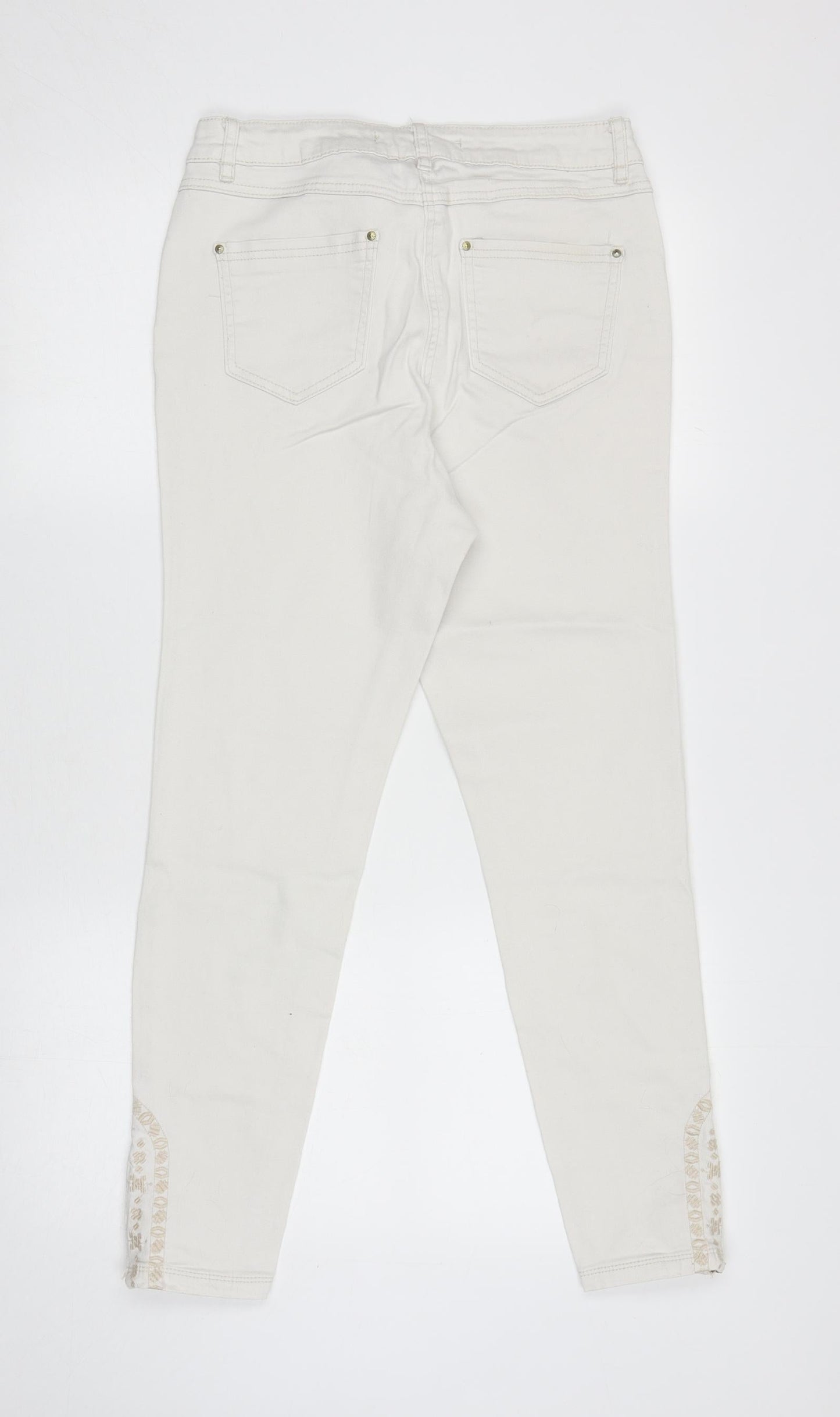 George Womens Ivory Cotton Skinny Jeans Size 12 L26.5 in Regular Zip