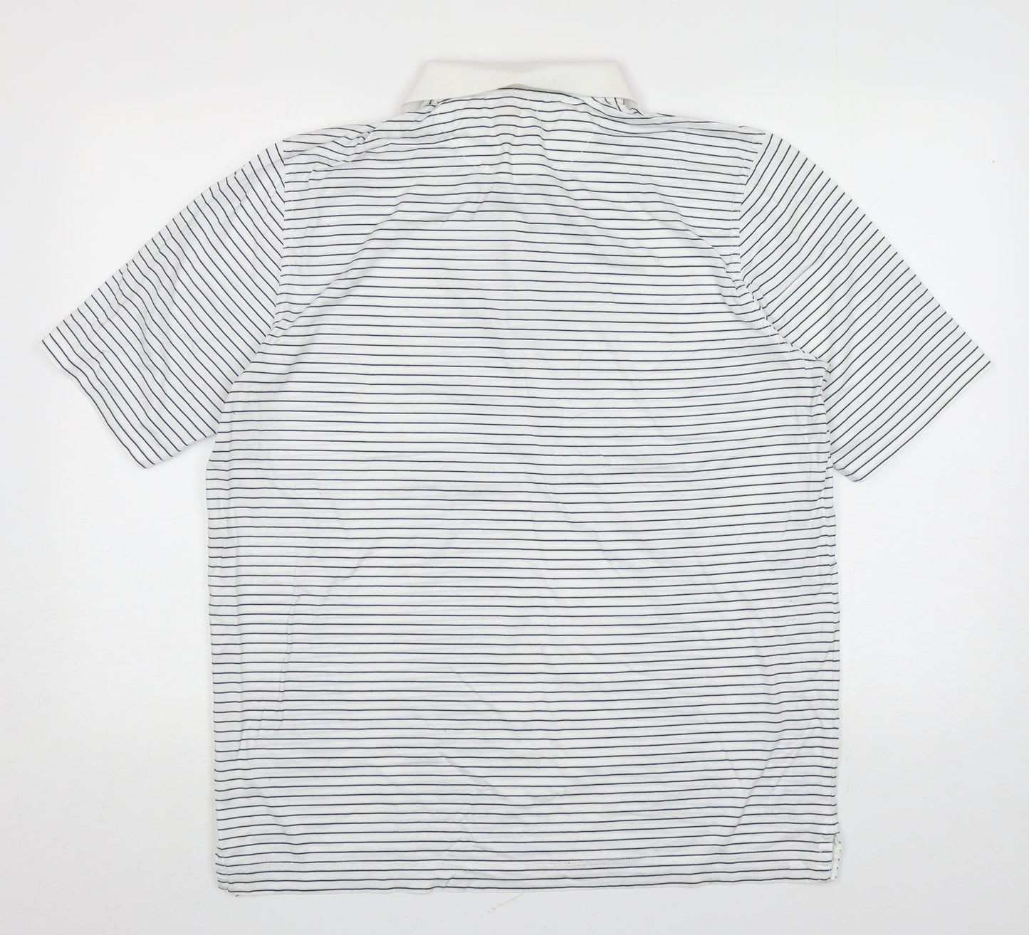 Bobby Jones Mens White Striped Polyester Polo Size M Collared Pullover