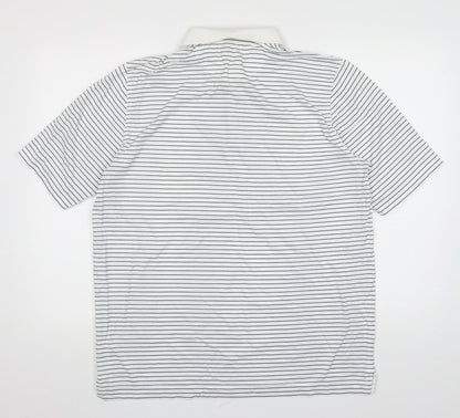 Bobby Jones Mens White Striped Polyester Polo Size M Collared Pullover