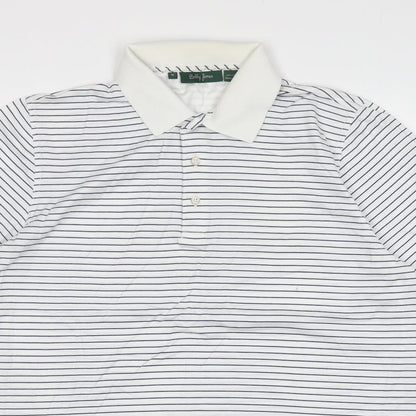 Bobby Jones Mens White Striped Polyester Polo Size M Collared Pullover