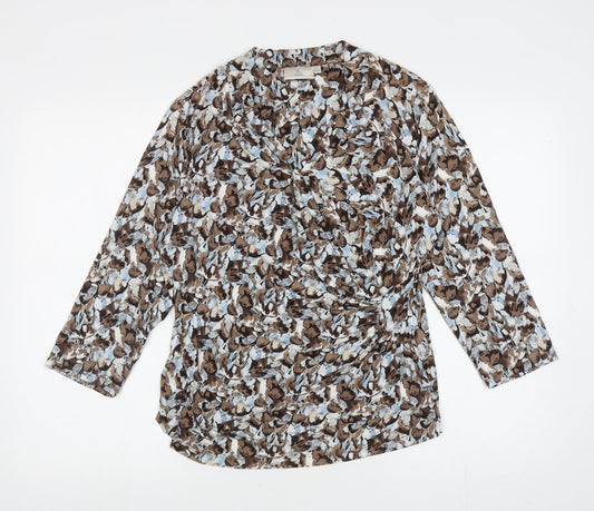 CC Womens Multicoloured Geometric Viscose Basic T-Shirt Size L V-Neck