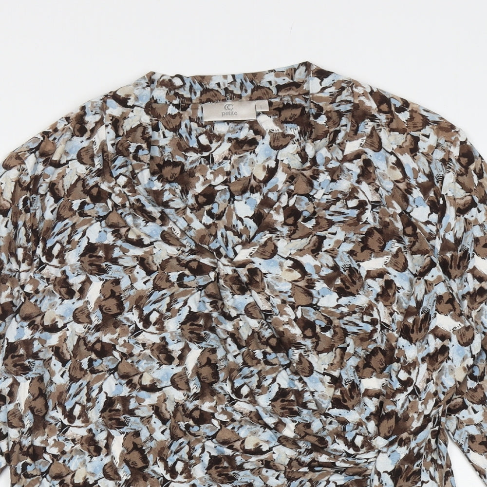 CC Womens Multicoloured Geometric Viscose Basic T-Shirt Size L V-Neck