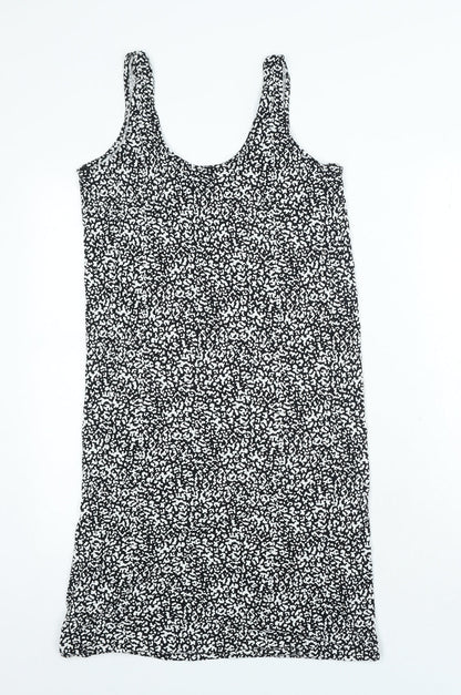 Marks and Spencer Womens Black Geometric Viscose Bodycon Size 10 Scoop Neck Pullover