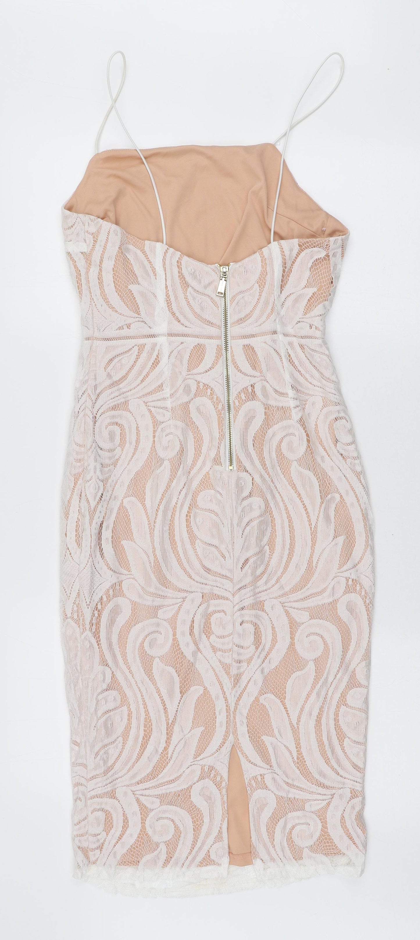Peace and Love Womens White Floral Polyester Bodycon Size 10 Square Neck Zip