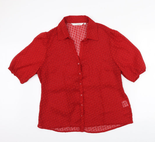 EWM Womens Red Polka Dot Polyester Basic Button-Up Size 18 Collared
