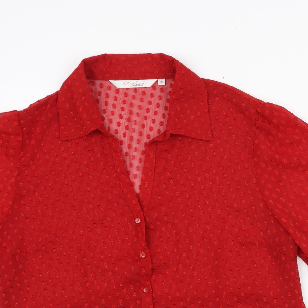 Womens UK Size 18 EWM Red Basic Button-Up