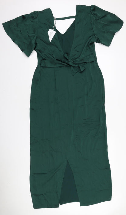 VILA Womens Green Polyester A-Line Size 14 V-Neck Zip