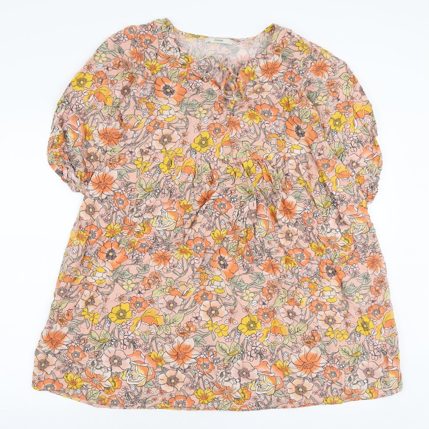 George Womens Pink Floral Viscose A-Line Size 10 Round Neck Pullover