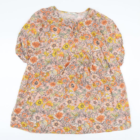 George Womens Pink Floral Viscose A-Line Size 10 Round Neck Pullover