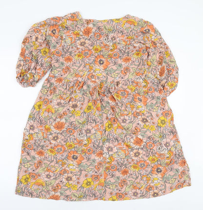 George Womens Pink Floral Viscose A-Line Size 10 Round Neck Pullover