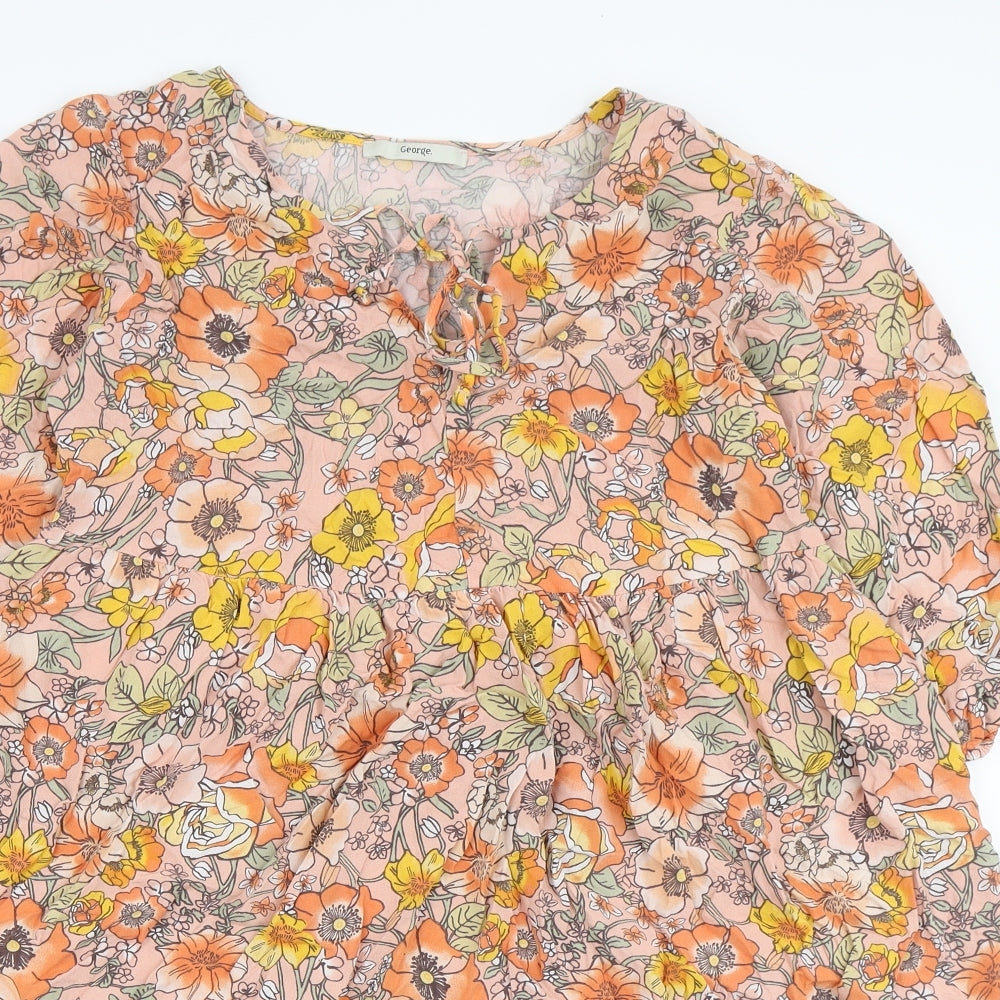 George Womens Pink Floral Viscose A-Line Size 10 Round Neck Pullover