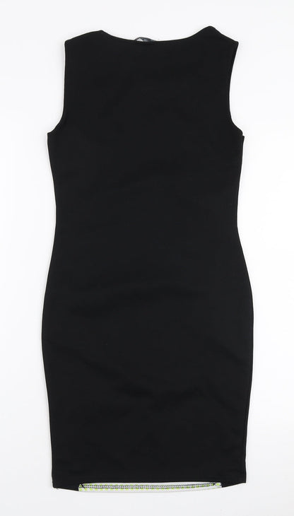 Internacionale Womens Black Geometric Polyester Bodycon Size 8 Boat Neck Pullover