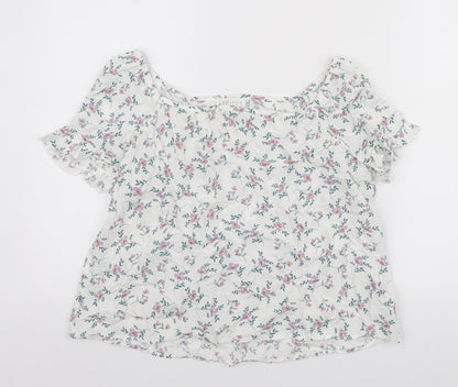 Apricot Womens White Floral Viscose Basic Blouse Size 10 Boat Neck