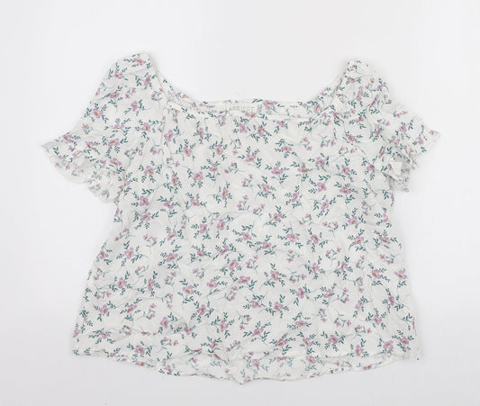 Apricot Womens White Floral Viscose Basic Blouse Size 10 Boat Neck