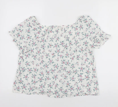 Apricot Womens White Floral Viscose Basic Blouse Size 10 Boat Neck
