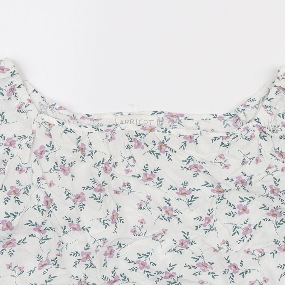Apricot Womens White Floral Viscose Basic Blouse Size 10 Boat Neck