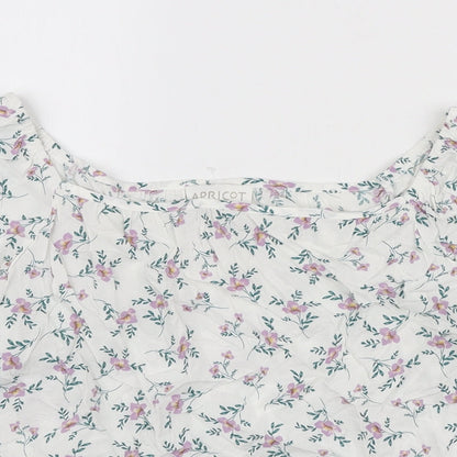 Apricot Womens White Floral Viscose Basic Blouse Size 10 Boat Neck