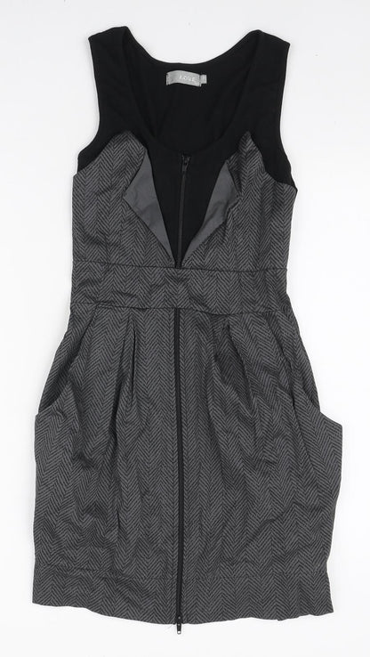 Love Womens Grey Herringbone Cotton Mini Size S Round Neck Zip