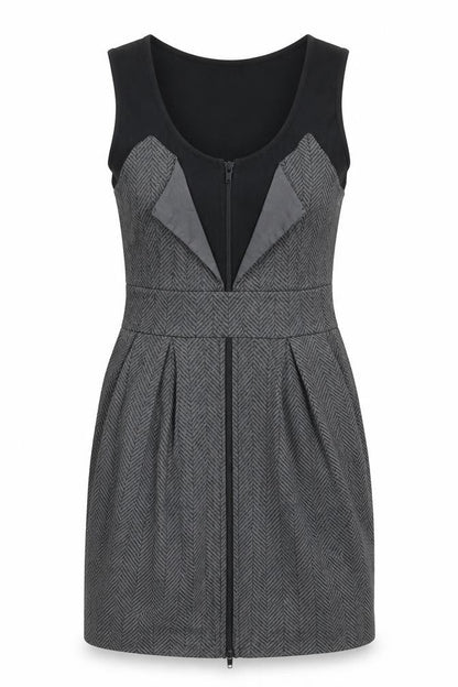 Love Womens Grey Herringbone Cotton Mini Size S Round Neck Zip