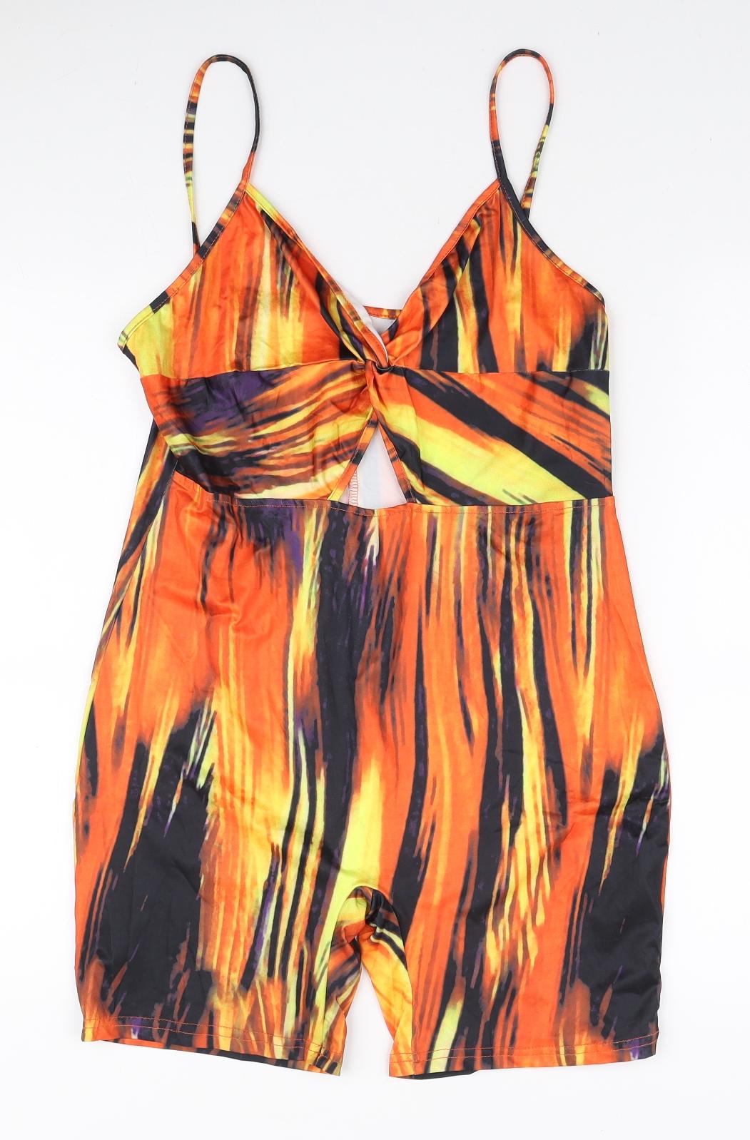 SheIn Womens Orange Geometric Polyester Romper One-Piece Size L L3 in Pullover