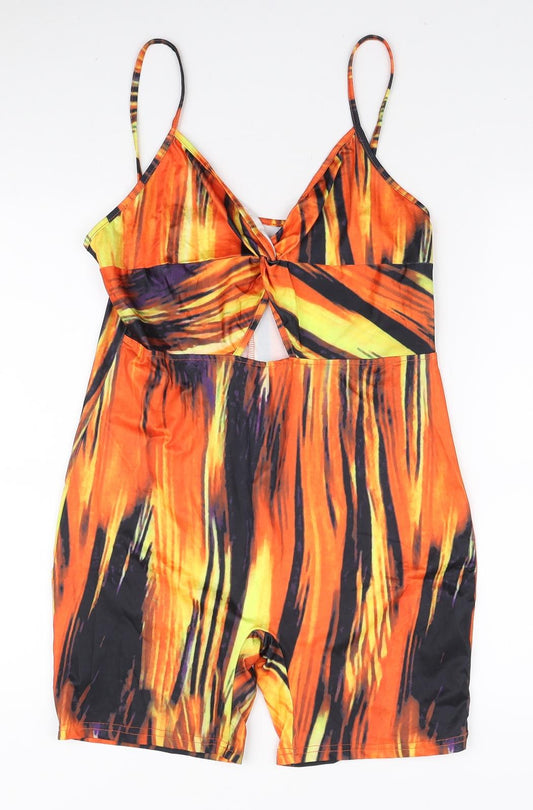 SheIn Womens Orange Geometric Polyester Romper One-Piece Size L L3 in Pullover