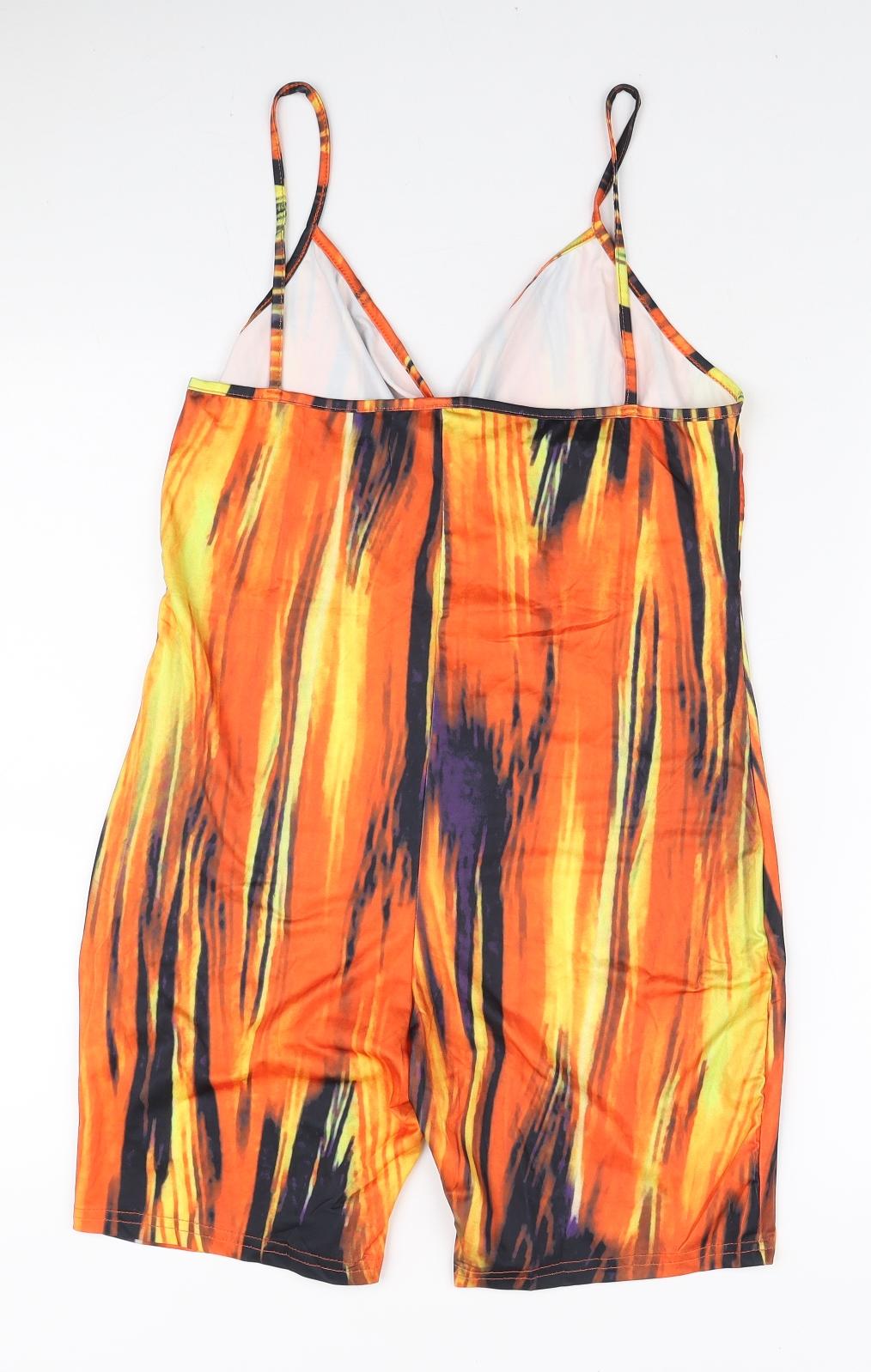 SheIn Womens Orange Geometric Polyester Romper One-Piece Size L L3 in Pullover