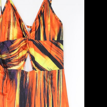 SheIn Womens Orange Geometric Polyester Romper One-Piece Size L L3 in Pullover