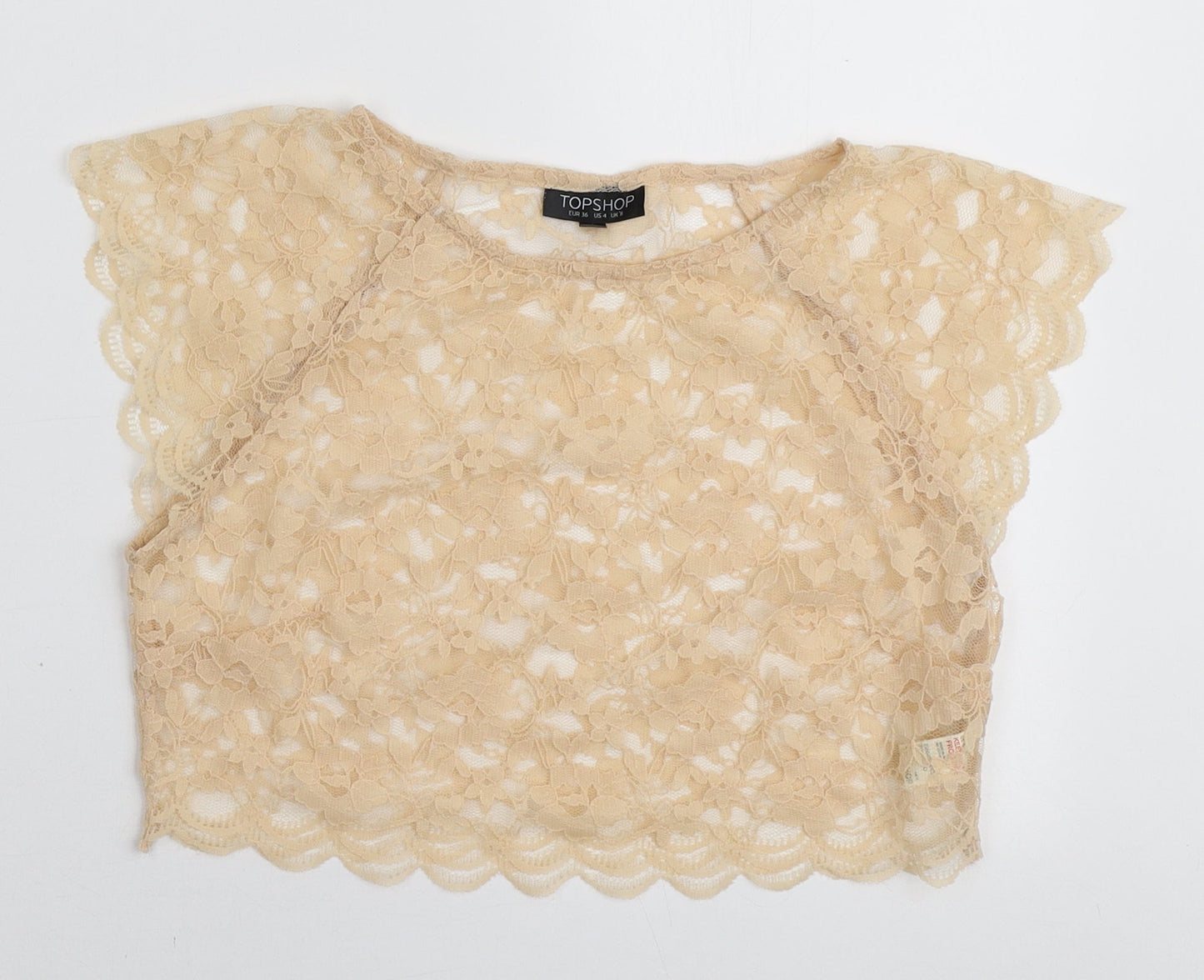 Womens UK Size 8 Topshop Beige Cropped T-Shirt