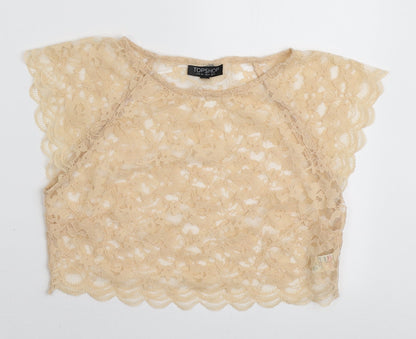 Womens UK Size 8 Topshop Beige Cropped T-Shirt