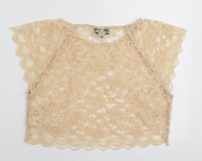Womens UK Size 8 Topshop Beige Cropped T-Shirt