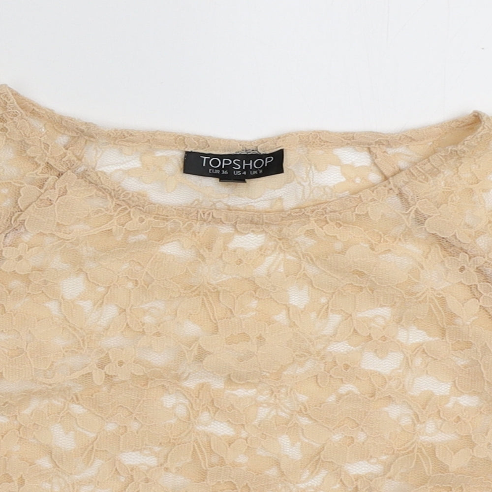Womens UK Size 8 Topshop Beige Cropped T-Shirt