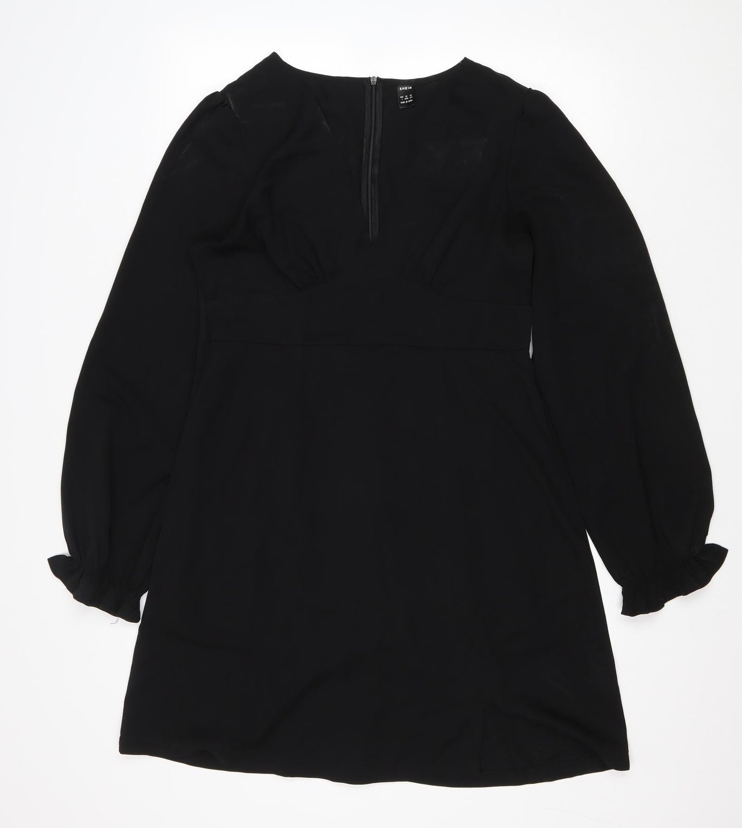 SheIn Womens Black Polyester A-Line Size L V-Neck Zip