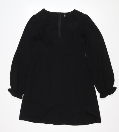 SheIn Womens Black Polyester A-Line Size L V-Neck Zip