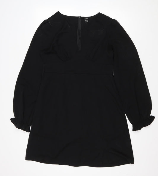SheIn Womens Black Polyester A-Line Size L V-Neck Zip