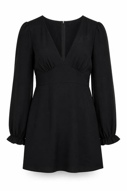 SheIn Womens Black Polyester A-Line Size L V-Neck Zip
