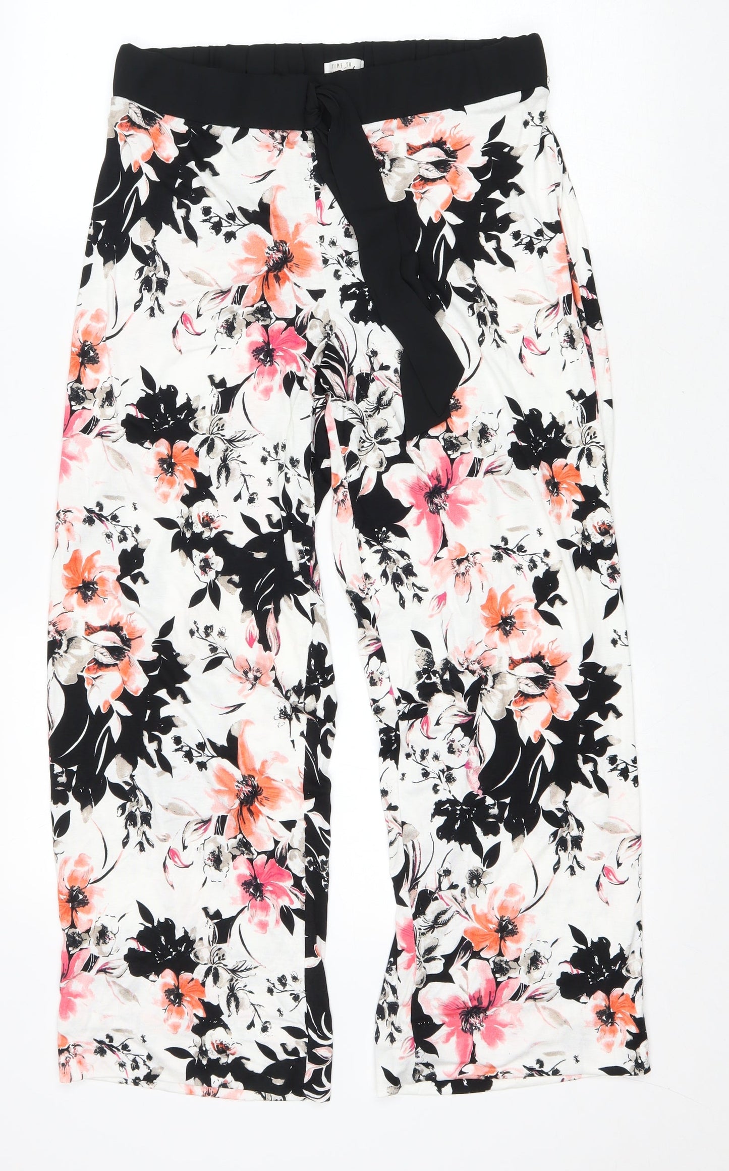 Matalan Womens White Floral Viscose Capri Trousers Size M L38 in Regular Drawstring