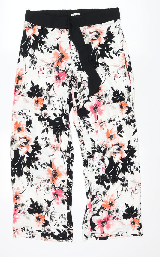 Matalan Womens White Floral Viscose Capri Trousers Size M L38 in Regular Drawstring