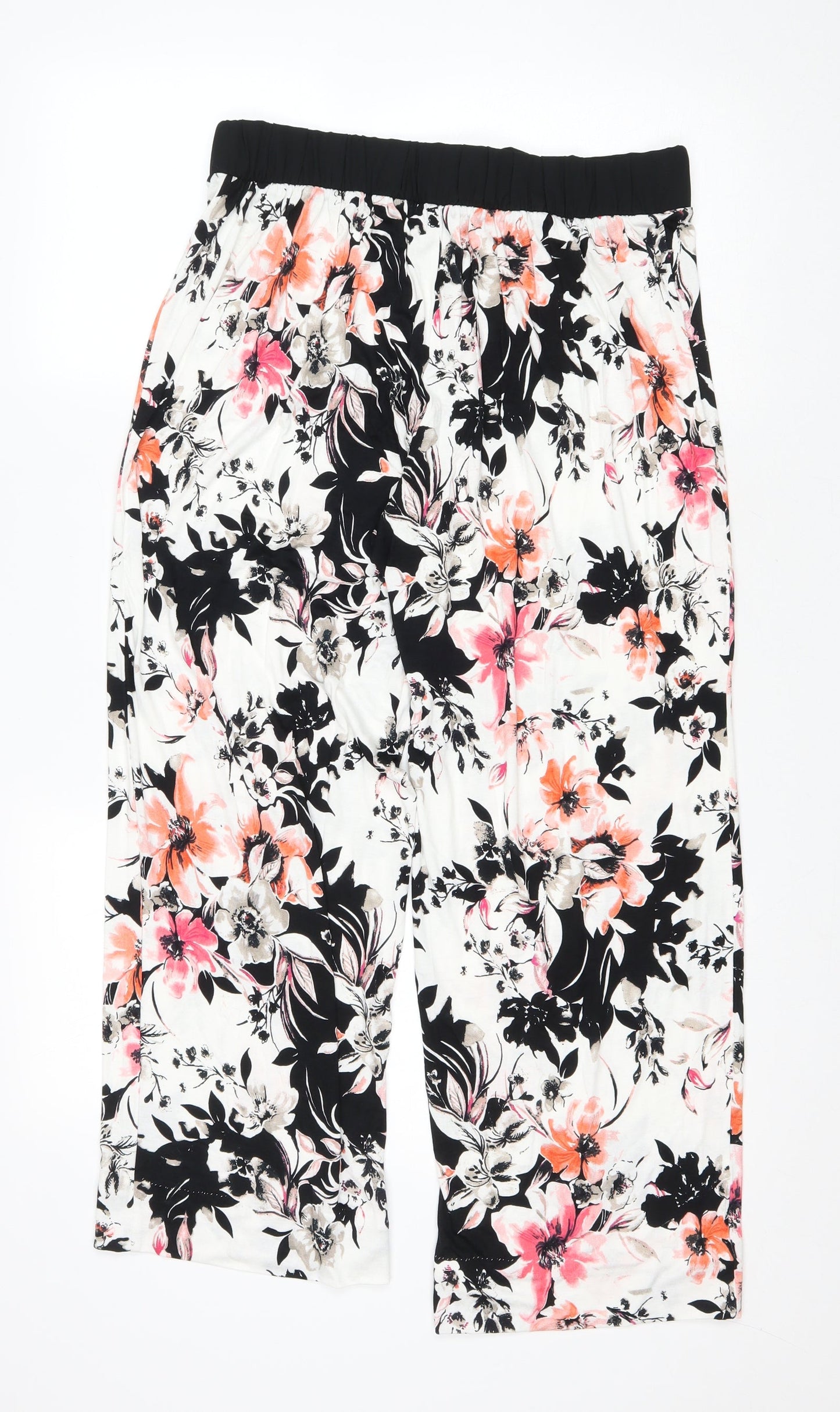 Matalan Womens White Floral Viscose Capri Trousers Size M L38 in Regular Drawstring