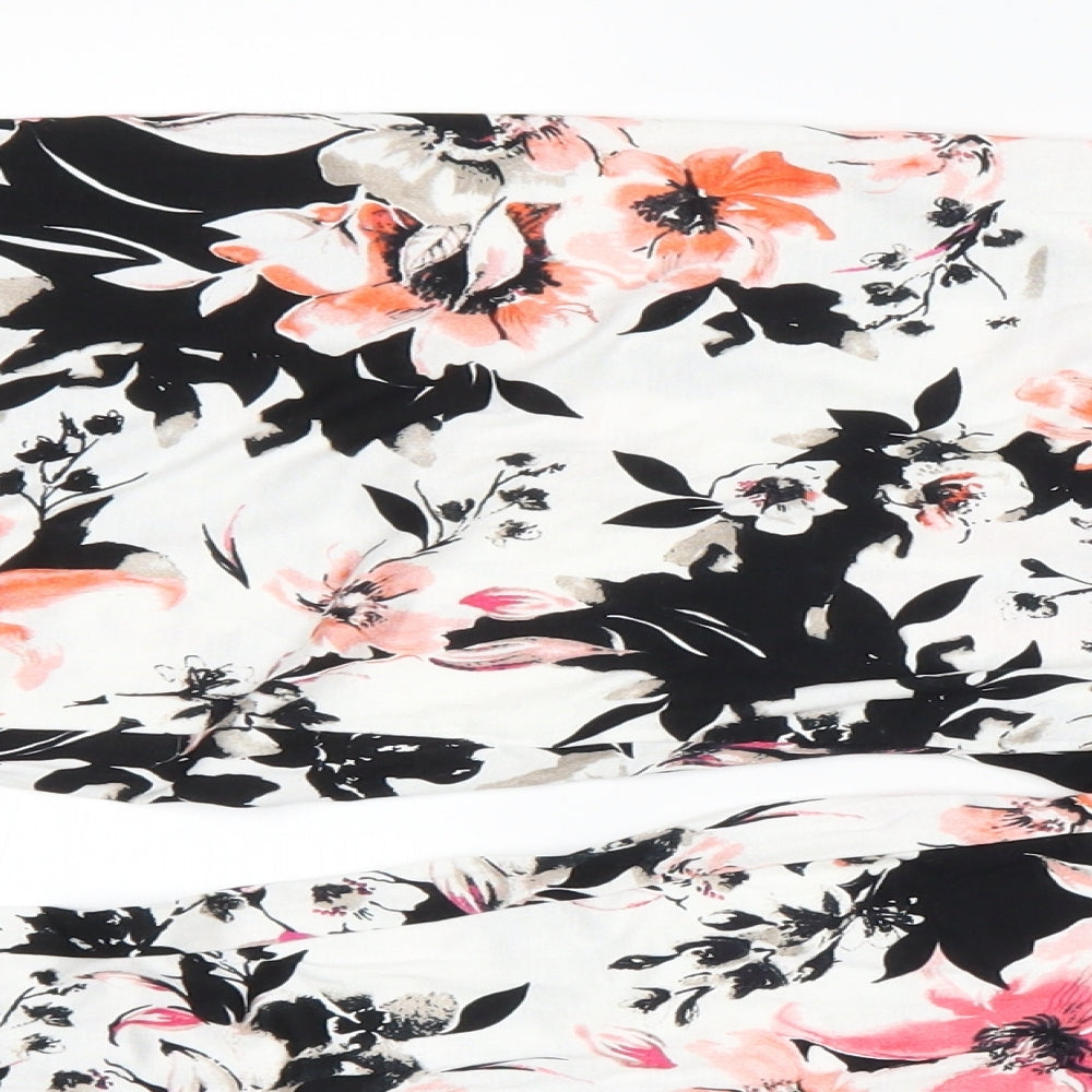 Matalan Womens White Floral Viscose Capri Trousers Size M L38 in Regular Drawstring