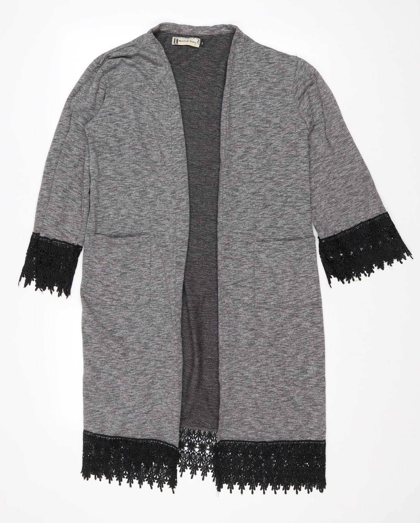 hearts and bows Womens Grey V-Neck Polyester Cardigan Jumper Size 10 - Lace Trim
