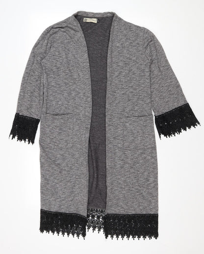 hearts and bows Womens Grey V-Neck Polyester Cardigan Jumper Size 10 - Lace Trim